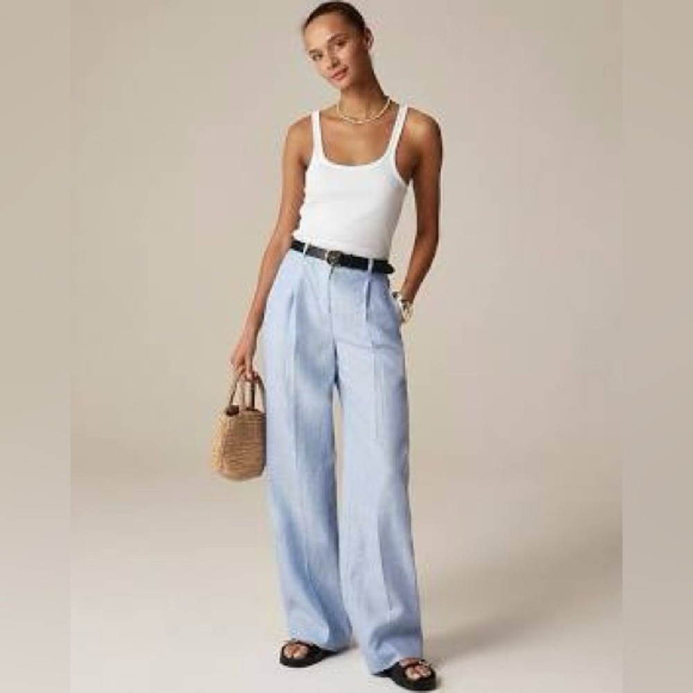 J. Crew Wide-leg Essential pant in linen (Size 12 TALL) French Blue NWT